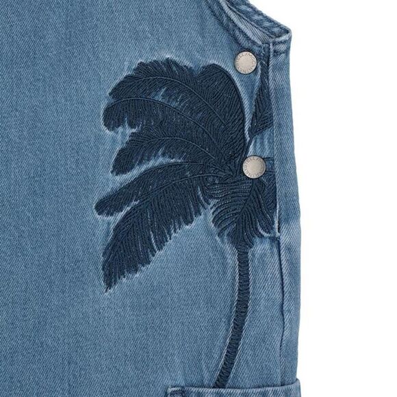 NWT Stella McCartney Kids Girl Embroidered Palms Denim Overalls Size 8 - Picture 3 of 9